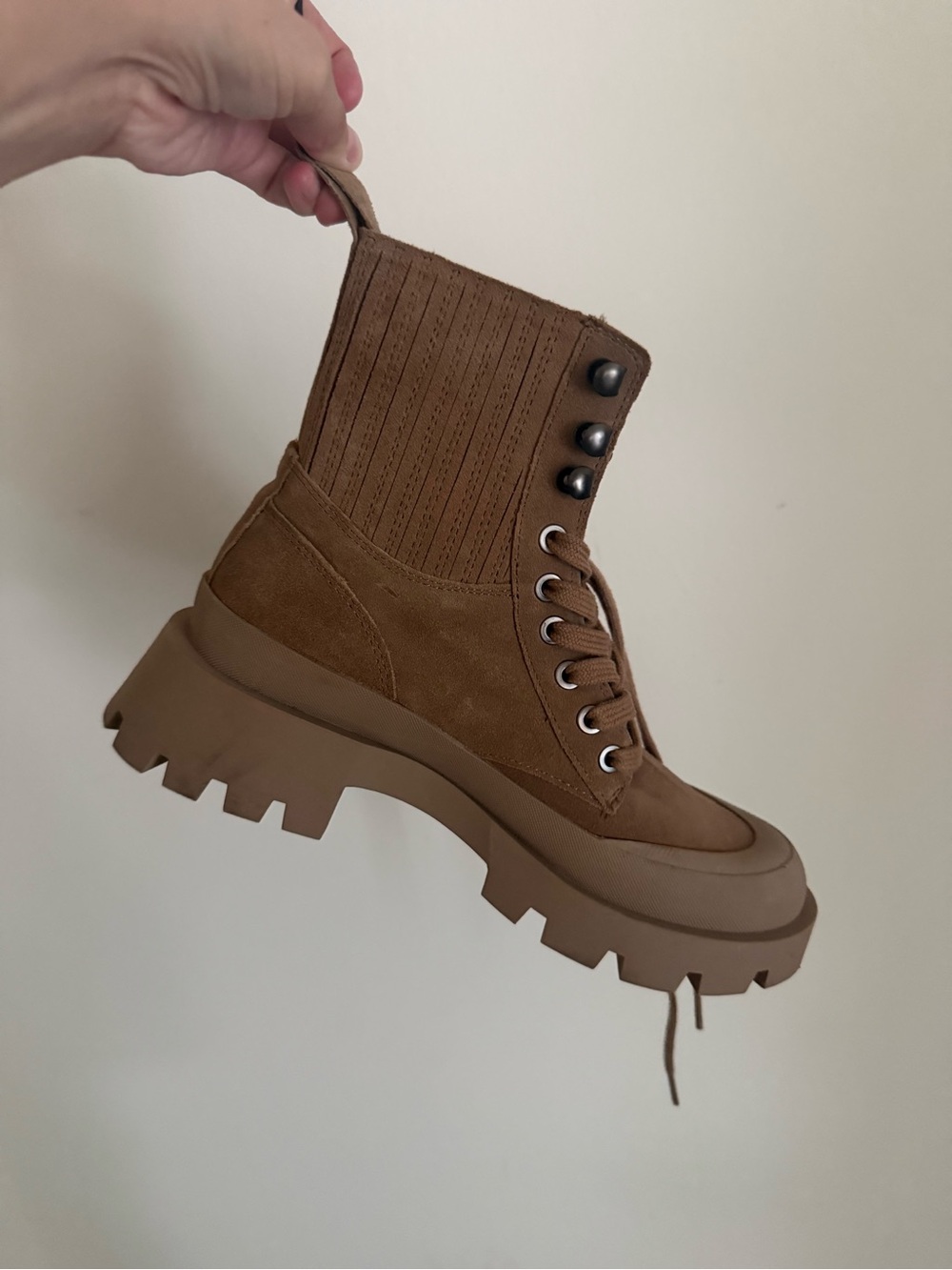 Zara Brown Lace-Up Lug-Sole Combat Boot